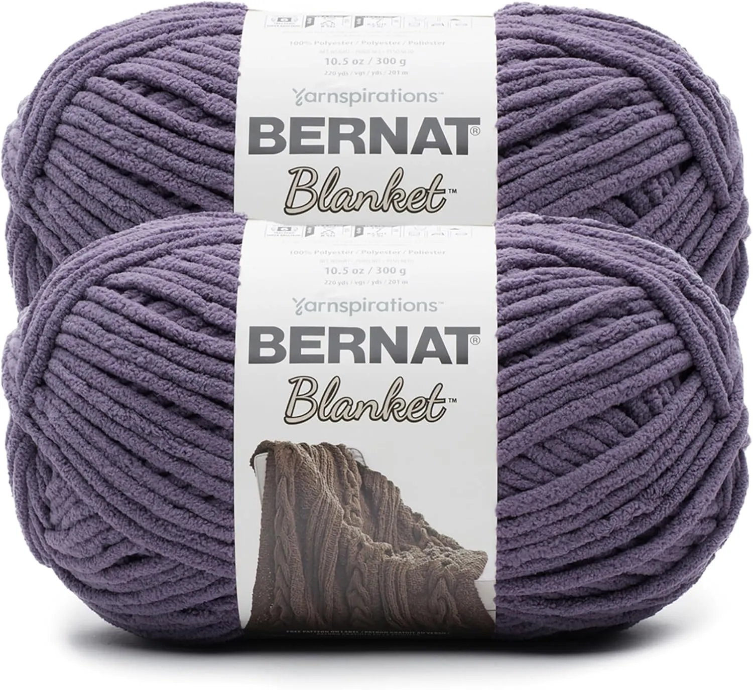 Bernat Blanket BB Aubergine Yarn - 2 Pack of 300g/10.5 oz - 100% Polyester - #6 Super Bulky - 220 Yards - Knitting/Crochet