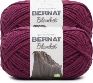 Bernat Blanket BB Burgundy Plum Yarn - 2 Pack of 300g/10.5 oz - 100% Polyester - #6 Super Bulky - 220 Yards - Knitting/Crochet