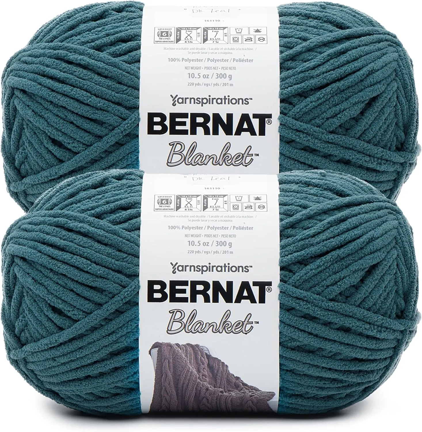 Bernat Blanket BB Dark Teal Yarn - 2 Pack of 300g/10.5 oz - 100% Polyester - #6 Super Bulky - 220 Yards - Knitting/Crochet