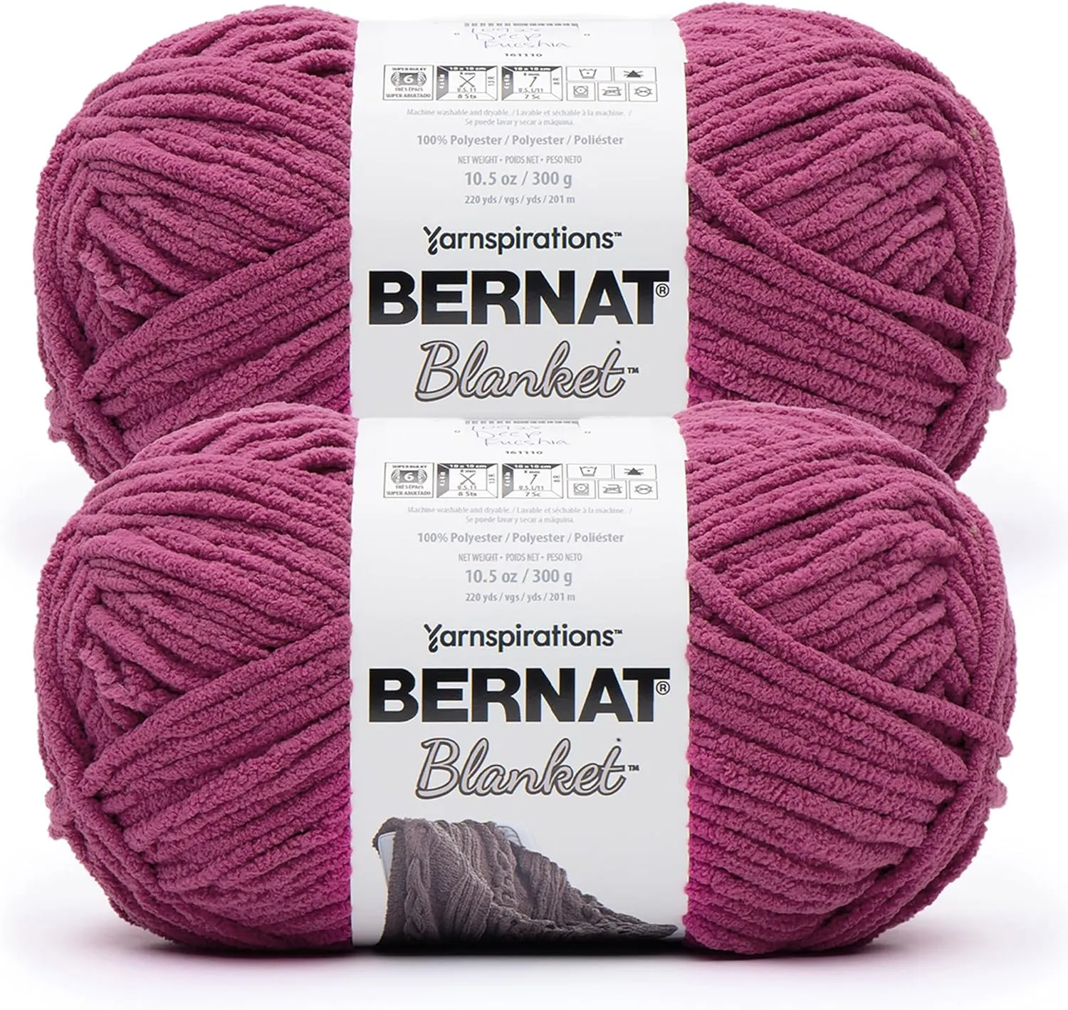 Bernat Blanket BB DEEP Fucshia Yarn - 2 Pack of 300g/10.5 oz - 100% Polyester - #6 Super Bulky - 220 Yards - Knitting/Crochet