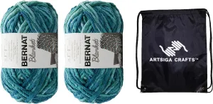 Bernat Blanket Big Ball Tidepool-Coastal Collection 161110C-10809 (2-Skeins - Same Dye Lot) Weight S Bulky #6 Polyester Yarn for Crocheting and Knitting with Project Bag