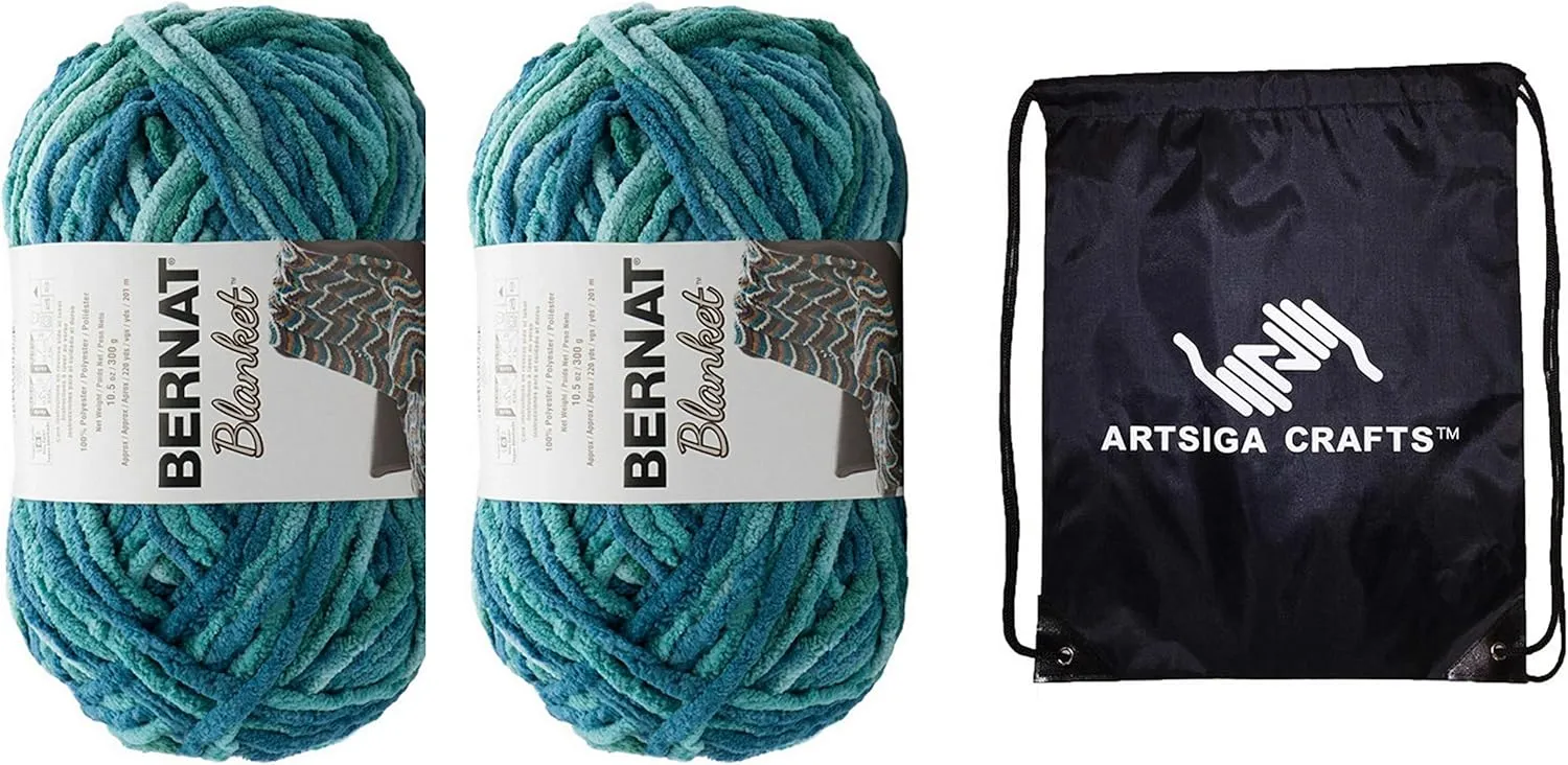 Bernat Blanket Big Ball Tidepool-Coastal Collection 161110C-10809 (2-Skeins - Same Dye Lot) Weight S Bulky #6 Polyester Yarn for Crocheting and Knitting with Project Bag