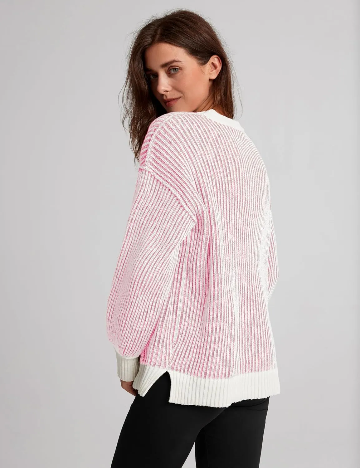 Beyond Chenille Sweater for Women 2024 Winter Crew Neck Pullover Sweater Color Block Knit Tops