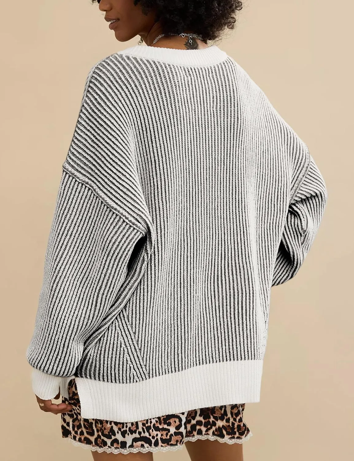 Beyond Chenille V Neck Sweater for Women 2025 Winter Long Sleeve Colorblock Striped Pullover Casual Trendy Knit Tops