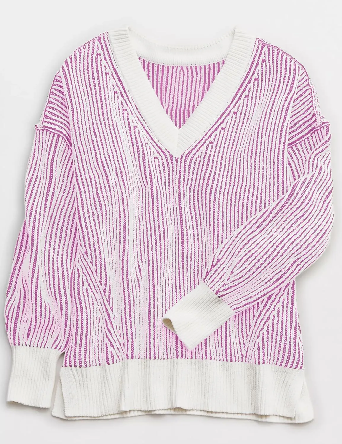 Beyond Chenille V Neck Sweater for Women 2025 Winter Long Sleeve Colorblock Striped Pullover Casual Trendy Knit Tops