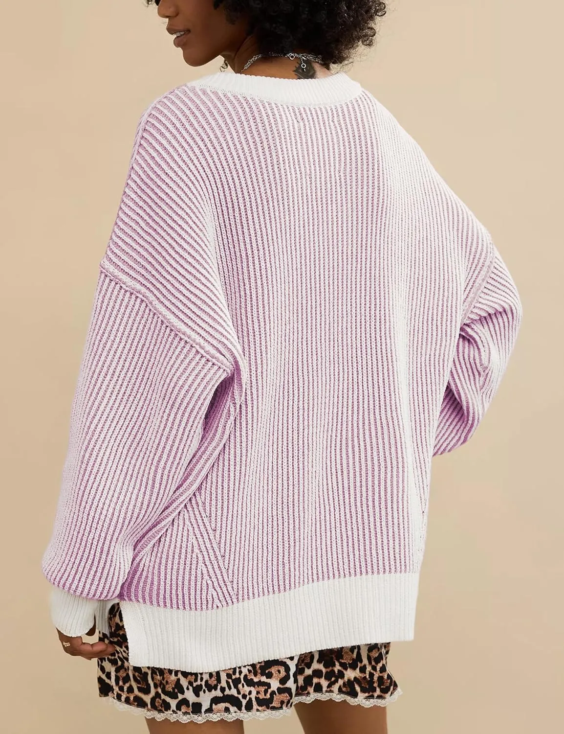 Beyond Chenille V Neck Sweater for Women 2025 Winter Long Sleeve Colorblock Striped Pullover Casual Trendy Knit Tops