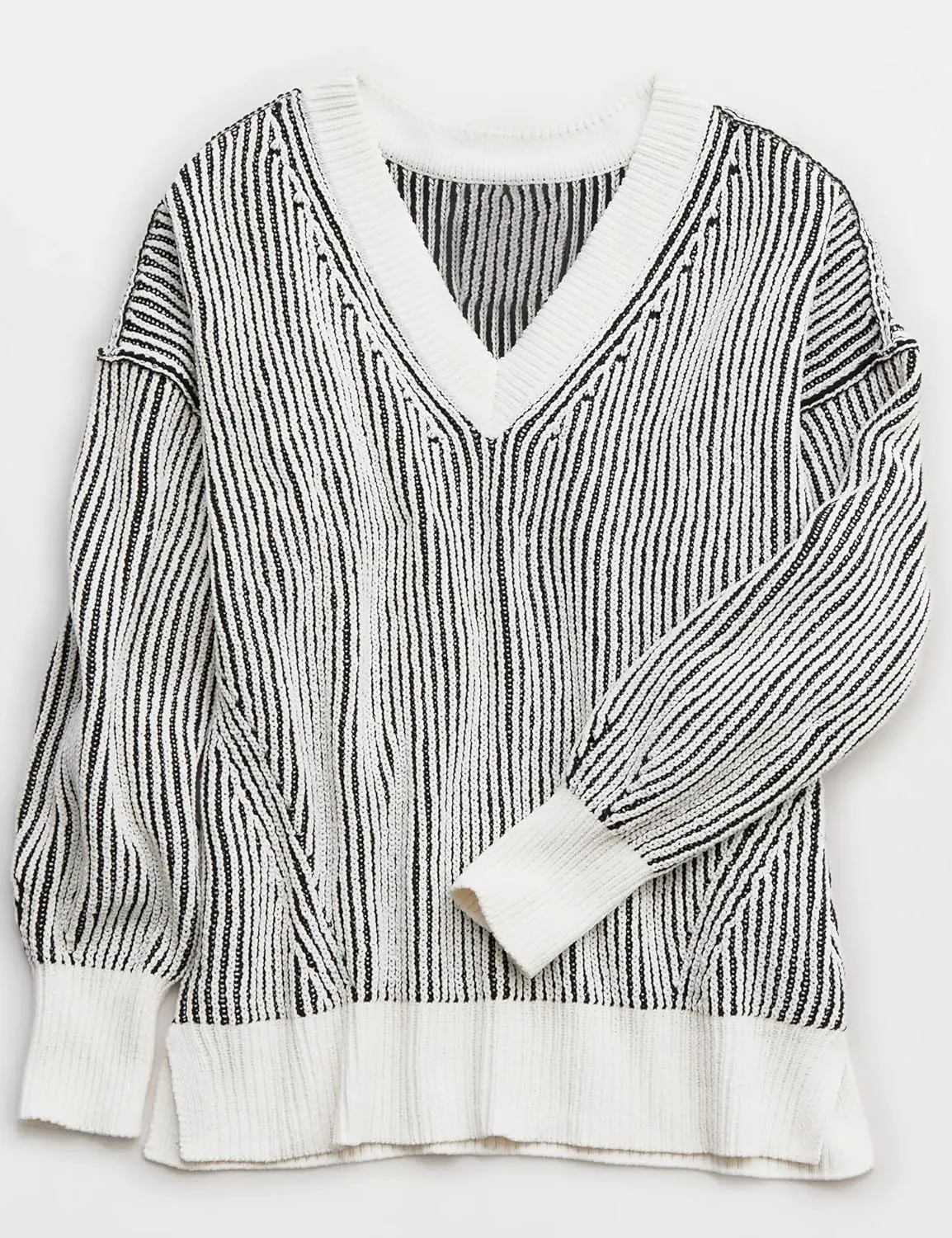 Beyond Chenille V Neck Sweater for Women 2025 Winter Long Sleeve Colorblock Striped Pullover Casual Trendy Knit Tops