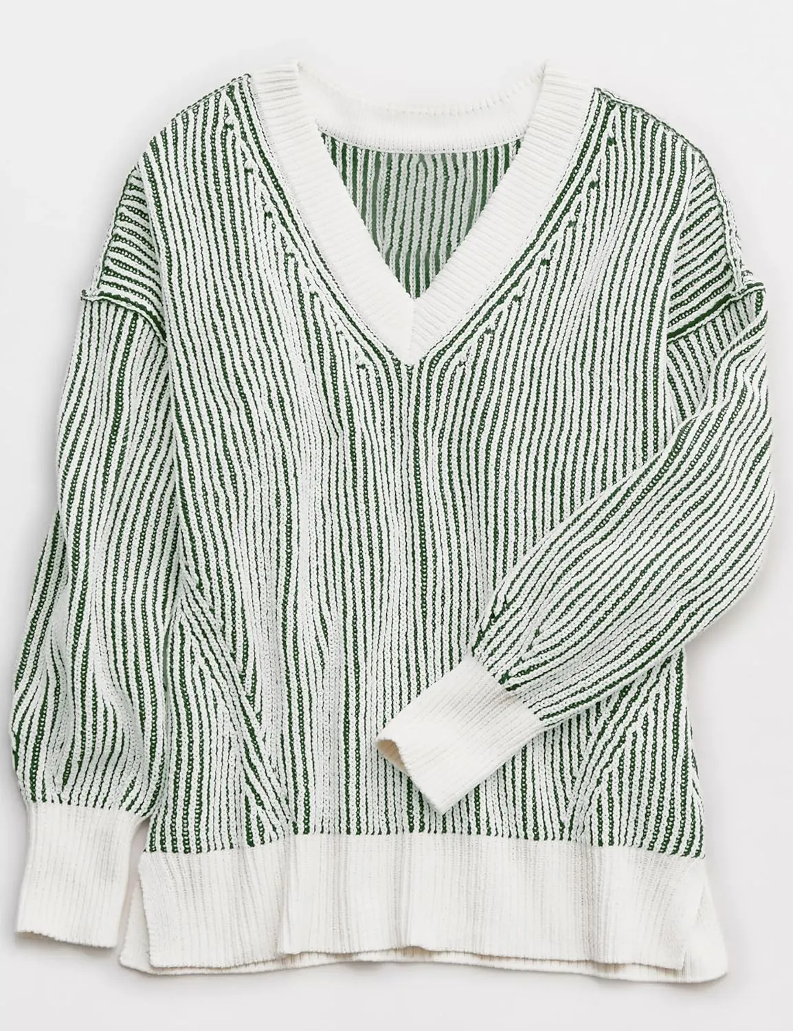 Beyond Chenille V Neck Sweater for Women 2025 Winter Long Sleeve Colorblock Striped Pullover Casual Trendy Knit Tops