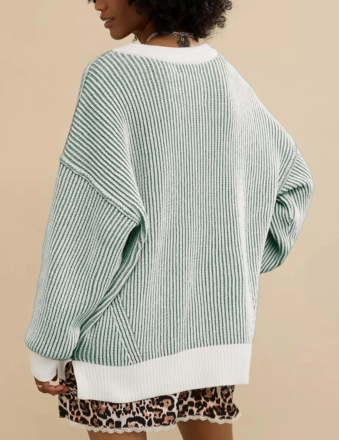 Beyond Chenille V Neck Sweater for Women 2025 Winter Long Sleeve Colorblock Striped Pullover Casual Trendy Knit Tops