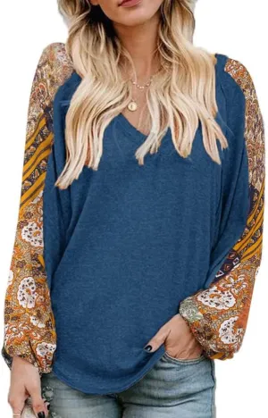 Beyove Boho Tops for Women Long Sleeve Fall Bohemian Casual Loose Fit Shirt Hippie Western Dressy Blouses