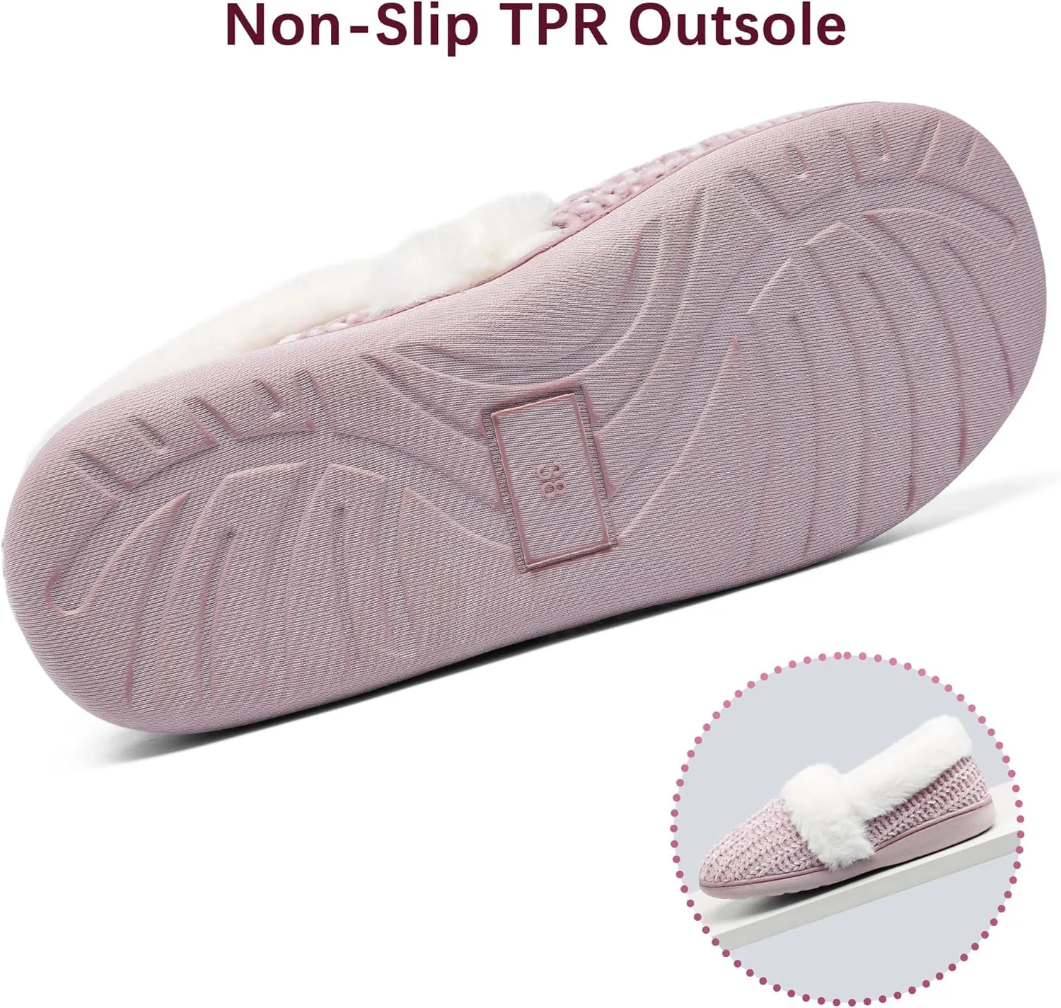 Bigwow Women's Fuzzy Slippers with Memory Foam Chenille Knit Slip On Plush Lined Closed Back-Heel House Slipper Warm Cozy Indoor Outdoor Shoes