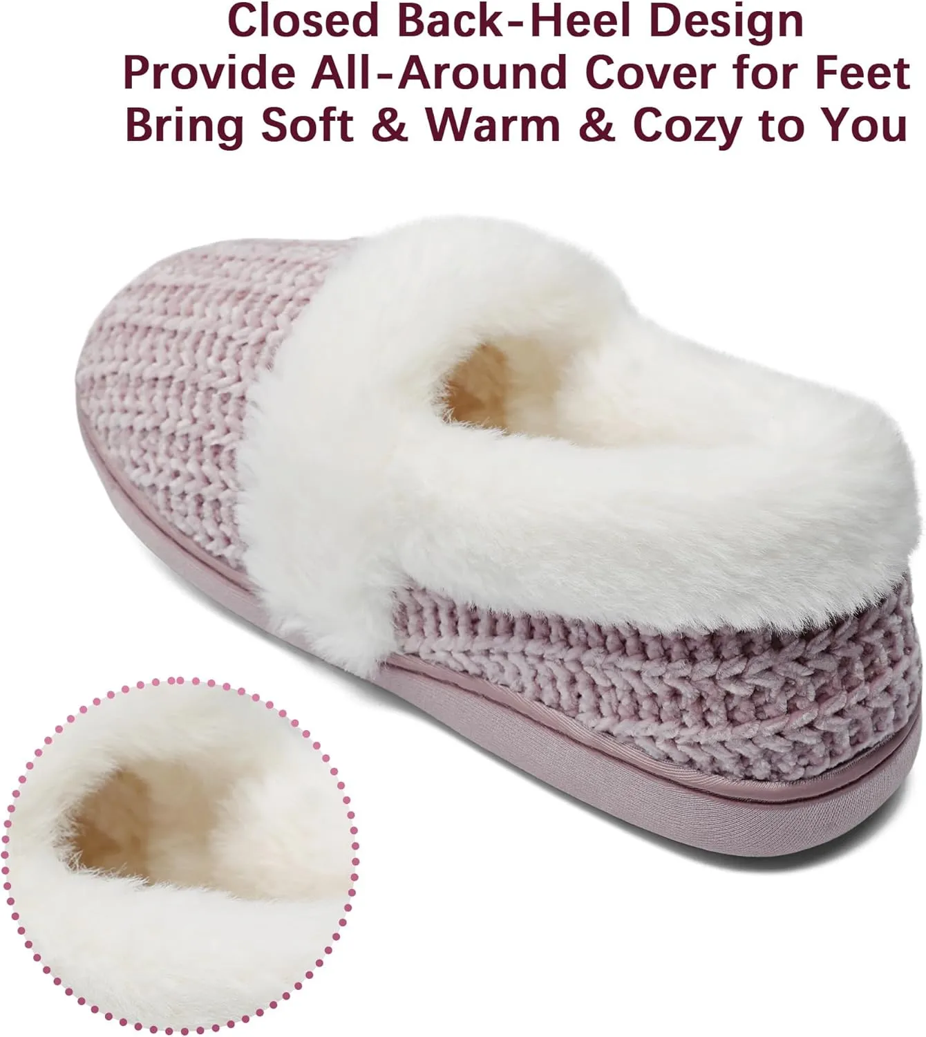 Bigwow Women's Fuzzy Slippers with Memory Foam Chenille Knit Slip On Plush Lined Closed Back-Heel House Slipper Warm Cozy Indoor Outdoor Shoes