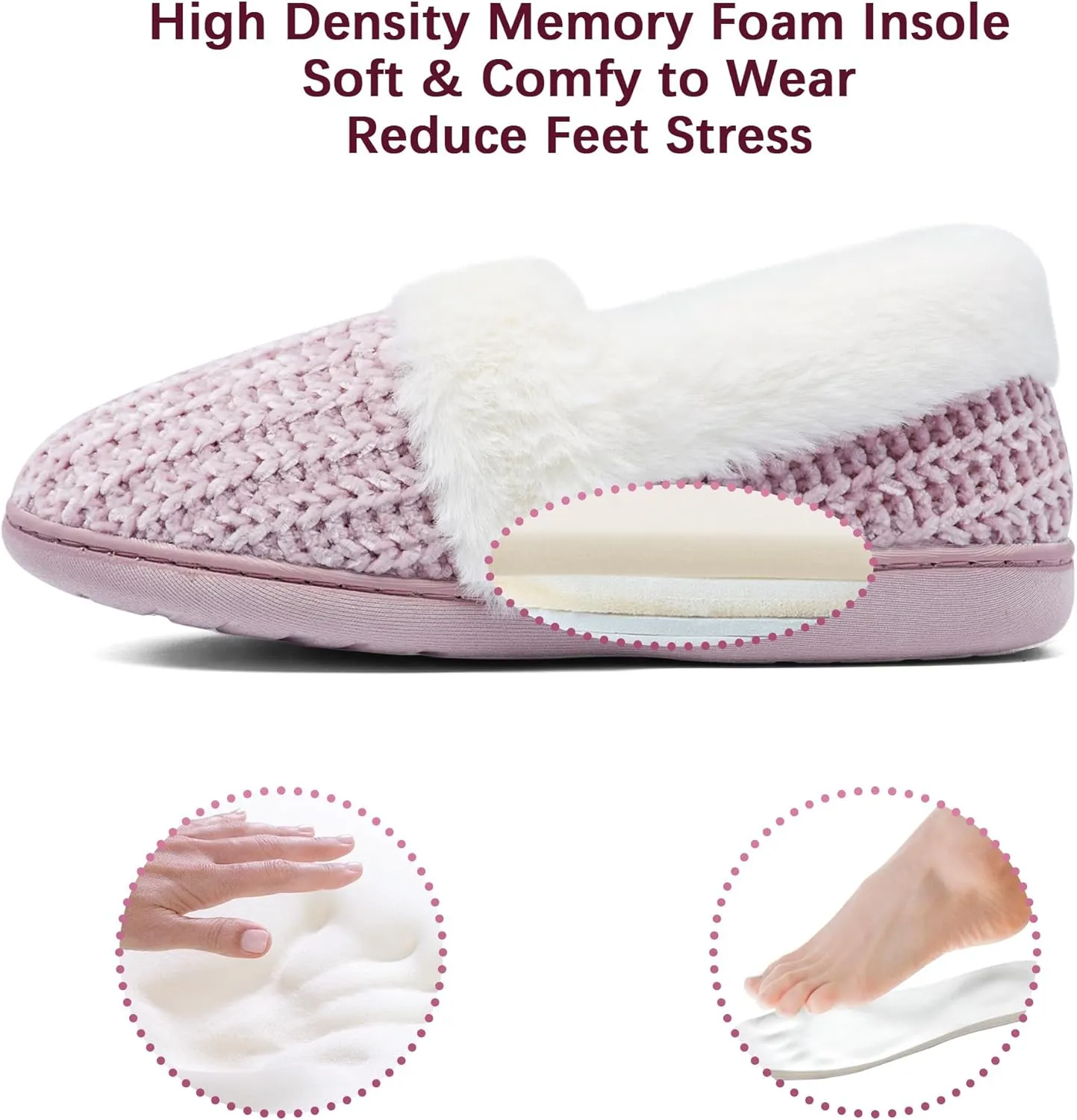 Bigwow Women's Fuzzy Slippers with Memory Foam Chenille Knit Slip On Plush Lined Closed Back-Heel House Slipper Warm Cozy Indoor Outdoor Shoes