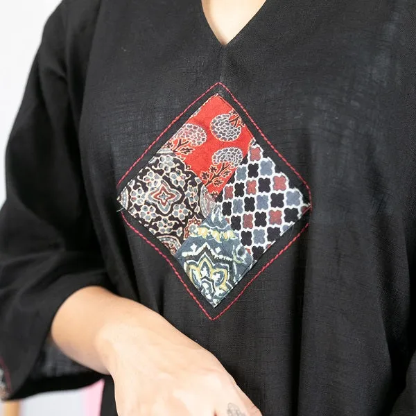 Black Ajrakh Patchwork Kaftan Style Nighty