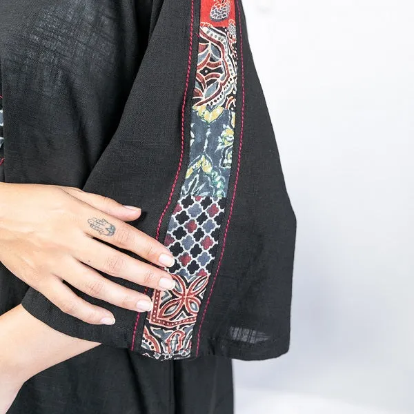 Black Ajrakh Patchwork Kaftan Style Nighty