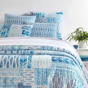 Block Print Patchwork Coverlet, Twin, Blue Graphic Pattern