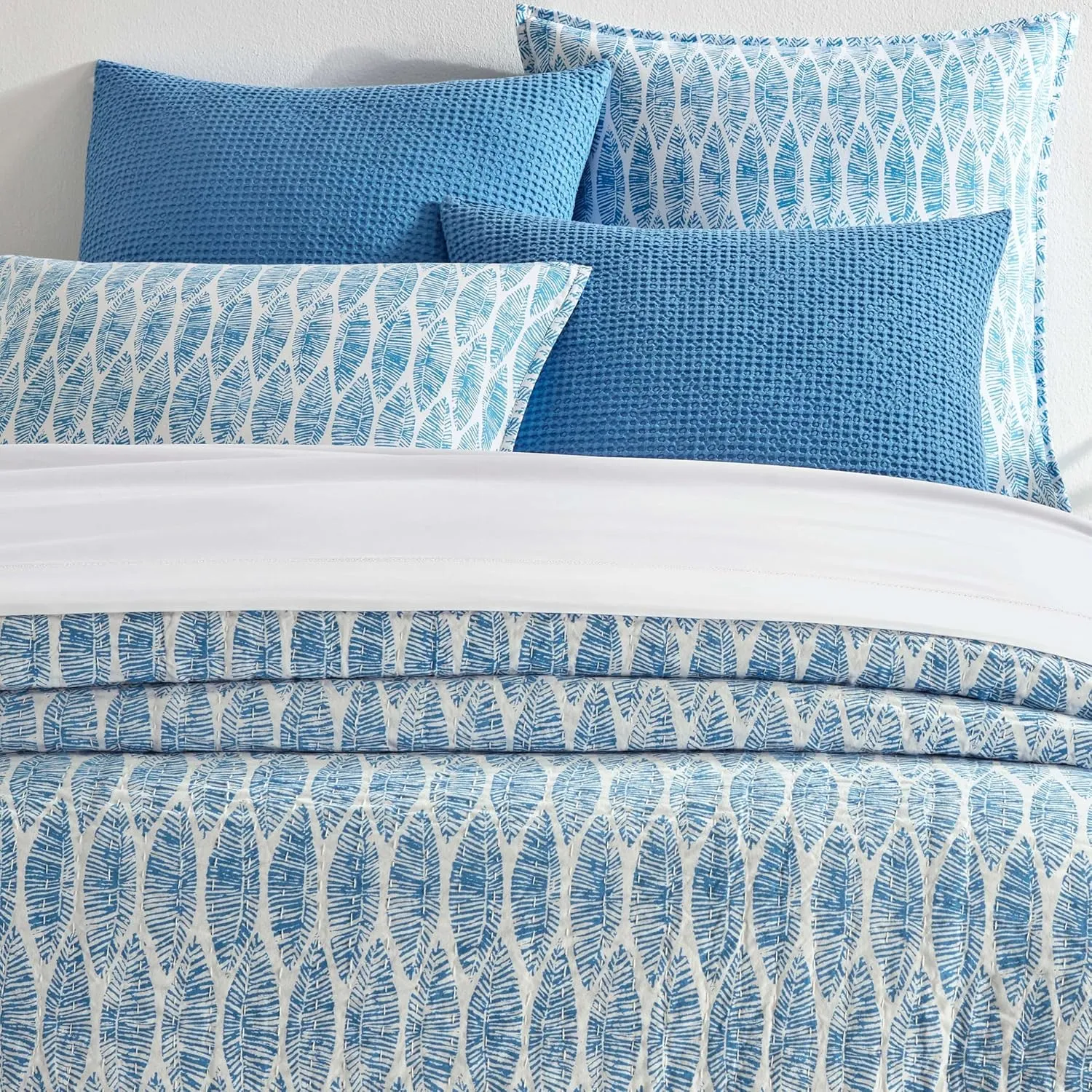 Block Print Patchwork Coverlet, Twin, Blue Graphic Pattern