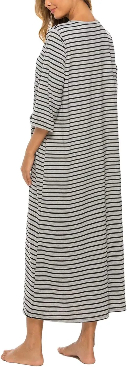 Bloggerlove Zipper Front Robes for Women House Coat Half Sleeve Loungewear Long Nightgown with Pockets S-3XL