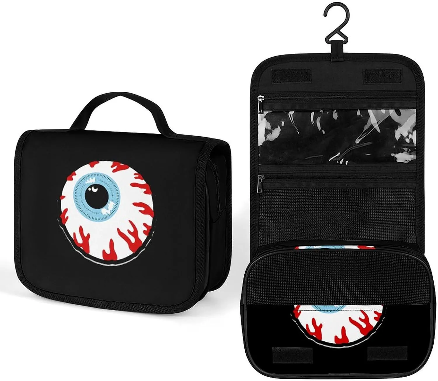 Bloodshot Eyeball Travel Toiletry Bag Full Print Wash Makeup Bag Portable Cosmetic Organizer with Hook Handbag