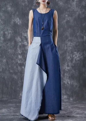 Blue Asymmetrical Patchwork Backless Denim Dress
