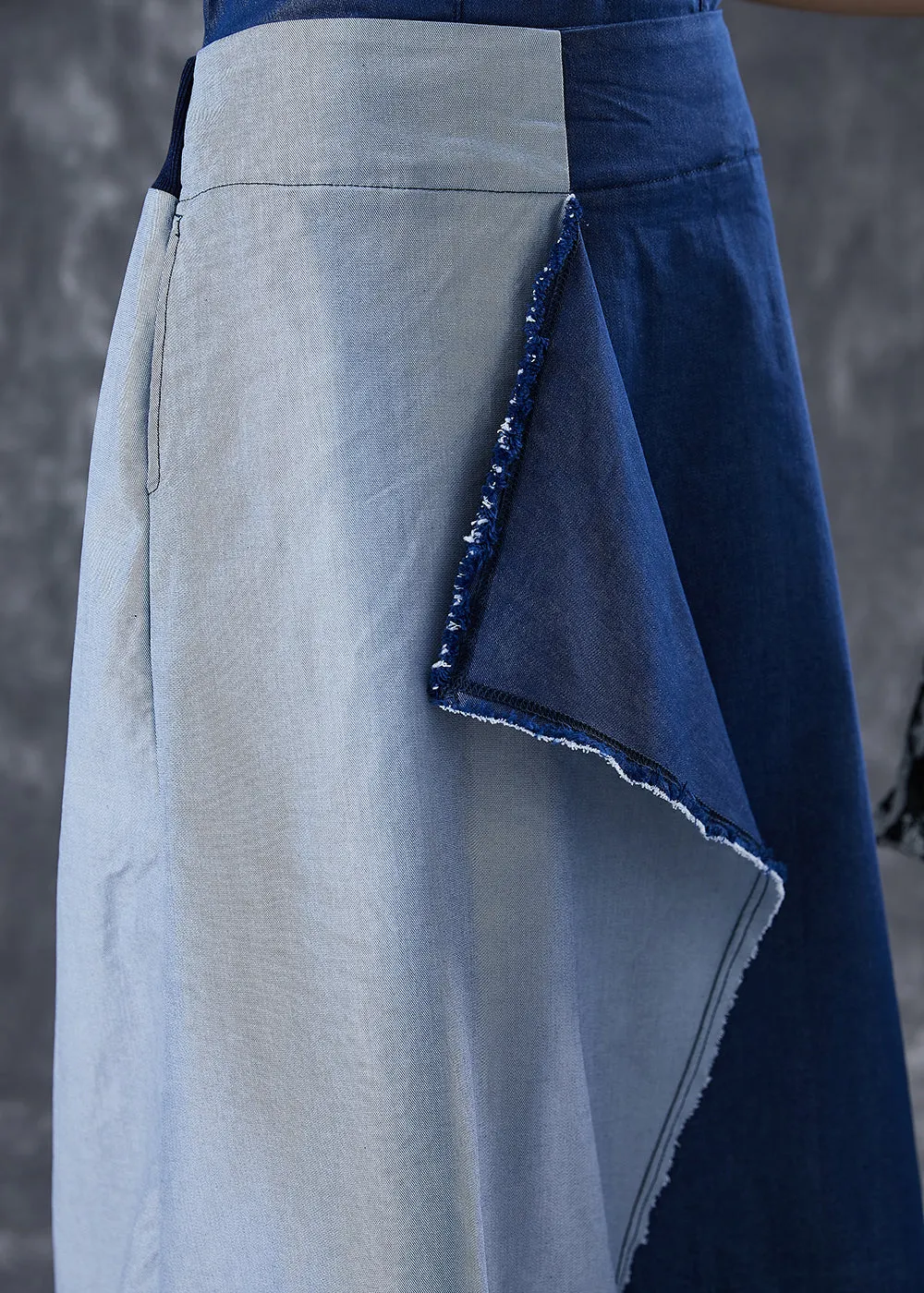 Blue Asymmetrical Patchwork Backless Denim Dress
