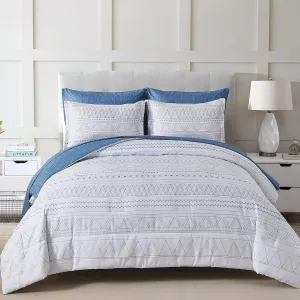 Blue Boho Bed in a Bag King,7 Pieces Navy Comforter Set Queen Geometric Comforter Bedding Set Reversible Soft Microfiber King Size(1 Comforter,2 Pillowcases,1 Flat Sheet,1 Fitted Sheet,2 Pillow Shams)