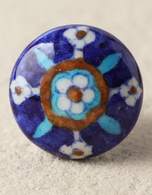 Blue Ceramic Blue Pottery Dresser Cabinet Knob With Multicolor Print