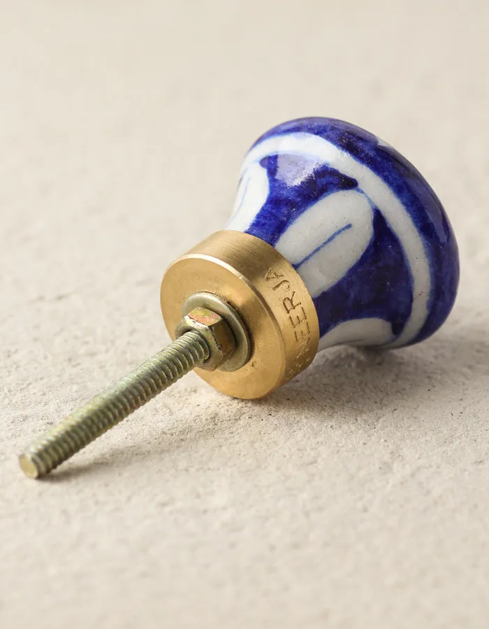 Blue Ceramic Blue Pottery Dresser Cabinet Knob With Multicolor Print