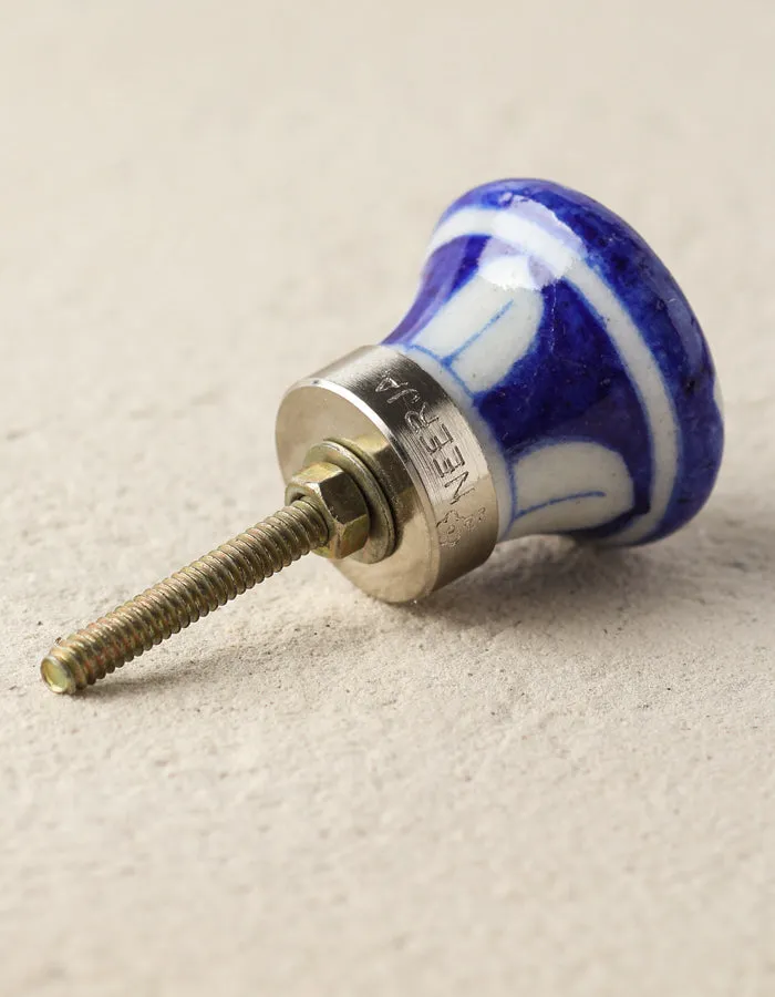 Blue Ceramic Blue Pottery Dresser Cabinet Knob With Multicolor Print