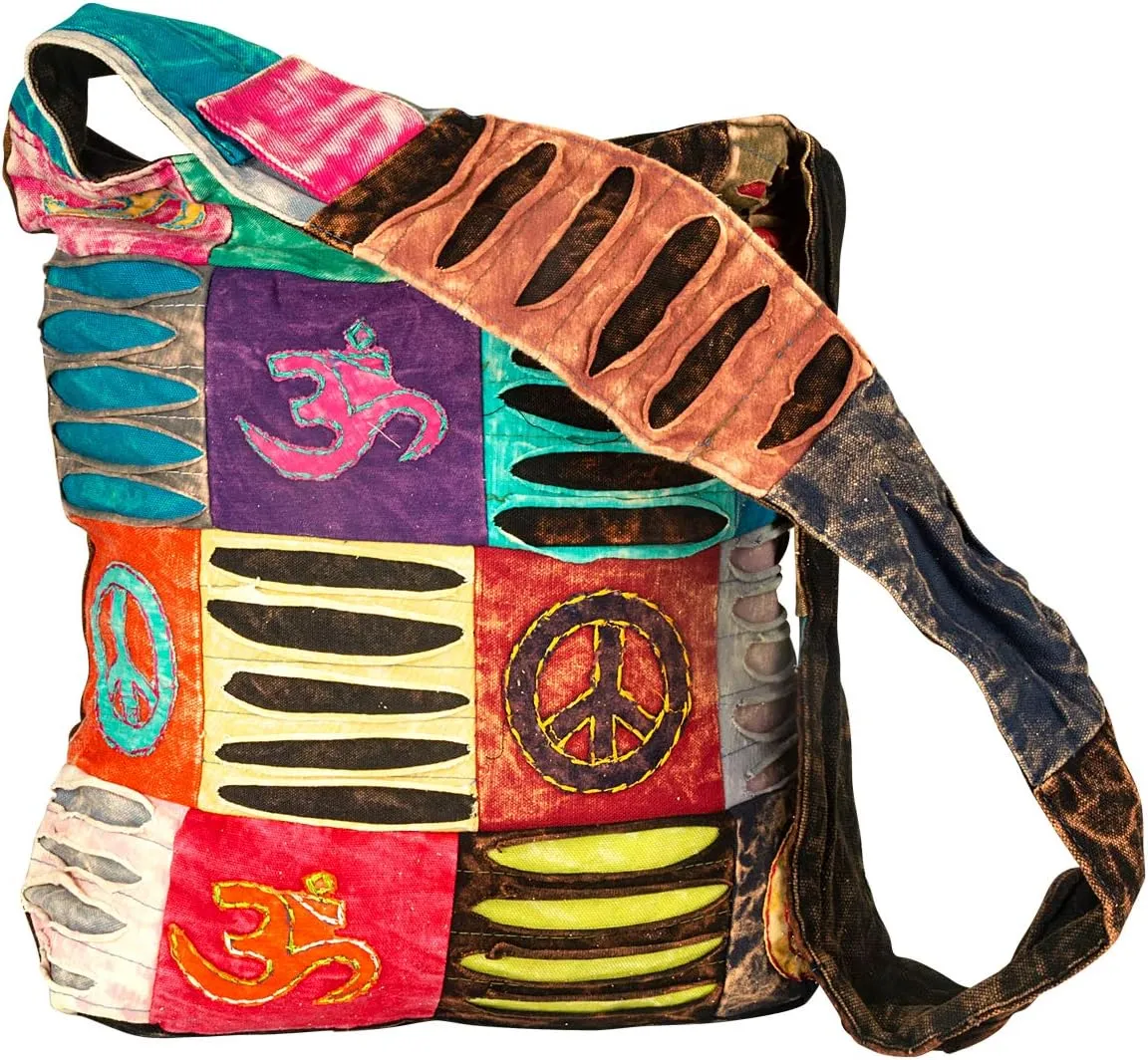 Blue Red Hobo Cotton Sling Cross Body Messenger Shoulder Bag Hippie Boho Bohemian Light Roomy Spacious
