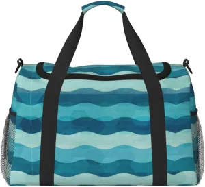 Blue Wave Stripe print Personal Item Bag Carry on Bag Underseat Travel Duffel Bags Gym Carry On Sports Bags