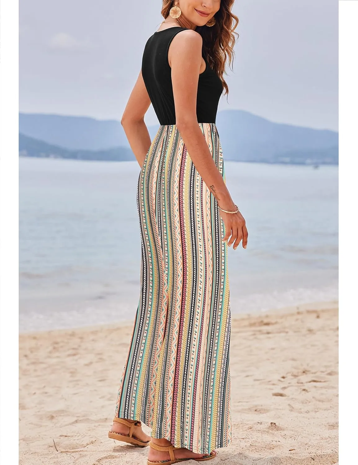 Bluetime Women's Summer Boho Sleeveless Floral Print Tank Long Maxi Dress (S-3XL)
