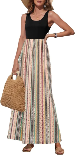 Bluetime Women's Summer Boho Sleeveless Floral Print Tank Long Maxi Dress (S-3XL)