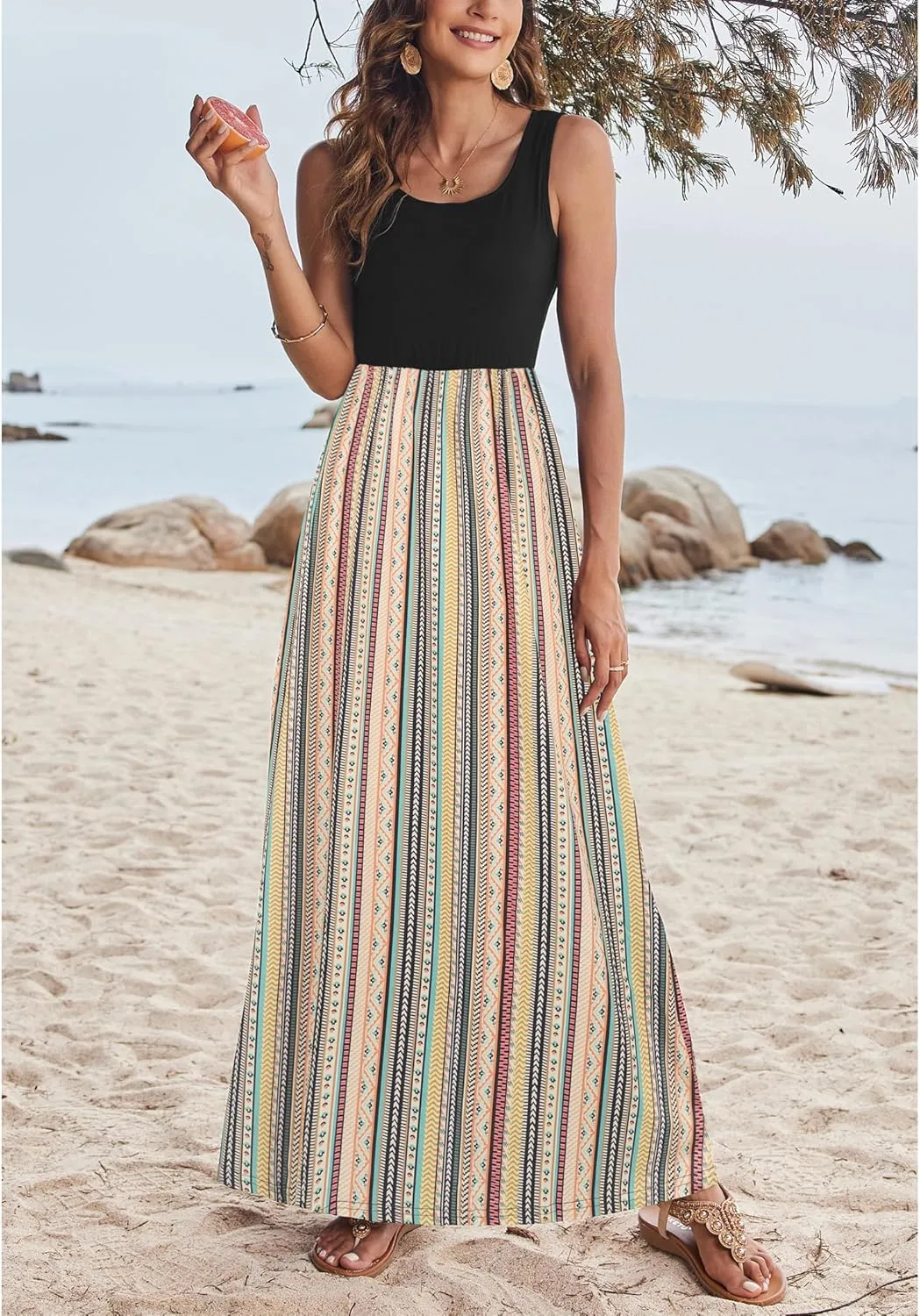 Bluetime Women's Summer Boho Sleeveless Floral Print Tank Long Maxi Dress (S-3XL)