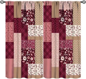 Boho Patchwork Blackout Curtains Vintage Bohemian Colourful Wildflowers Art Print for Girls Women Bedroom Living Room Kitchen Rod Pocket Decoration Window Drapes 2 Panels W21xL45in