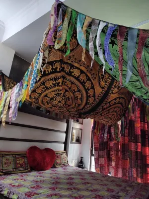 Boho Tent - Saree Tent - Multi Colorful Bed Canopy | Bohemian Wedding Backdrop | Gypsy Hippie Decor - Floor Seating Area | Meditation Room - Glamping