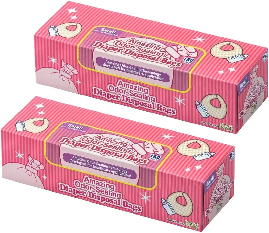 BOS Amazing Odor Sealing Baby Diaper Disposal Bags - Durable and Unscented [Size: S, Color: Pink] (150 count, Pack of 2) (300 Bags)