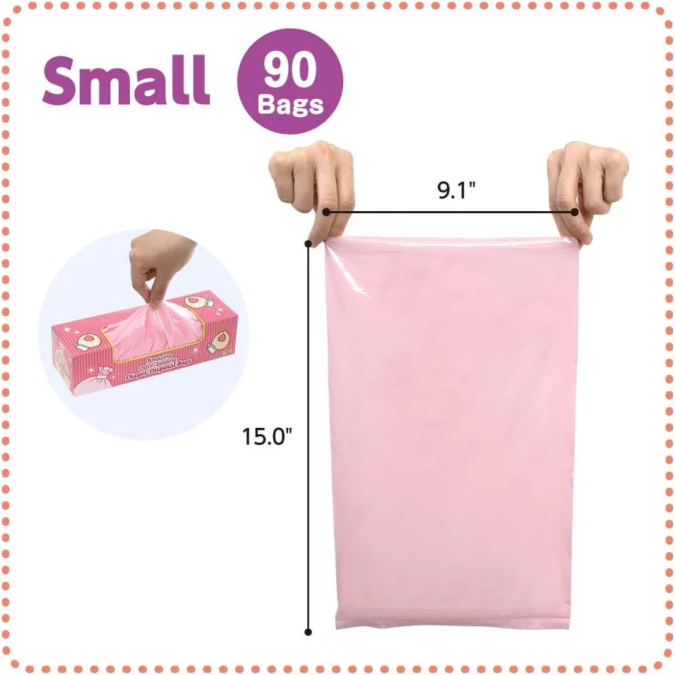 BOS Amazing Odor Sealing Baby Diaper Disposal Bags - Durable and Unscented [Size: S, Color: Pink] (150 count, Pack of 2) (300 Bags)