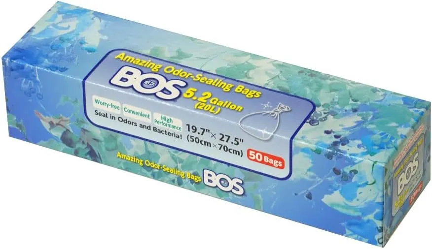BOS Amazing Odor Sealing Disposable Bags for Commode Liners, Adult Diapers or any Sanitary Product - Durable & Unscented (50 Bags) [5.2 Gallon/20L, Color: Black]