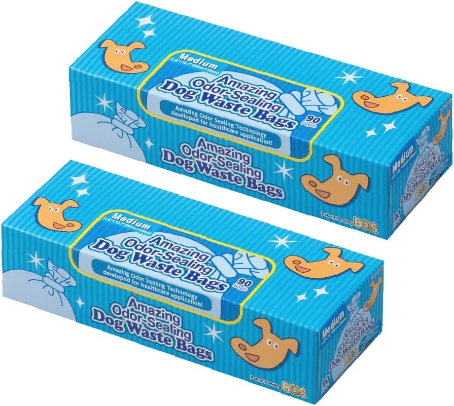 BOS Amazing Odor Sealing Dog Poop Bags - Durable and Unscented [Size: M, Color: Light Blue] (90 Count, Pack of 2) (180 Bags)