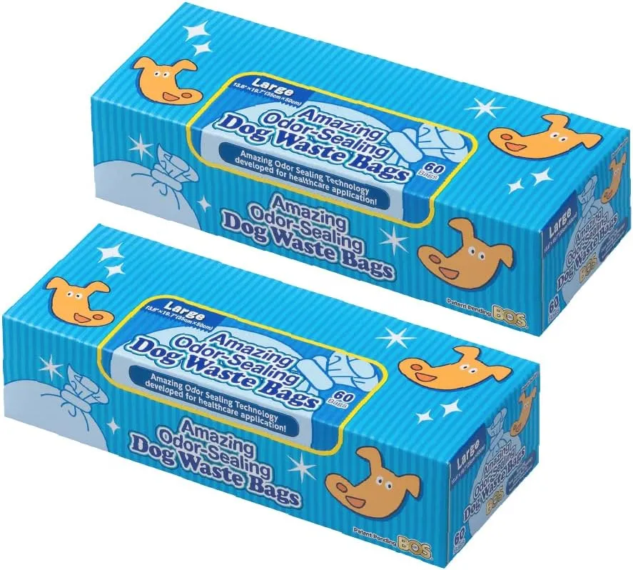 BOS Amazing Odor Sealing Dog Poop Bags - Durable, Unscented [Size: L, Color: Light Blue] (60 Count, Pack of 2) (120 Bags)