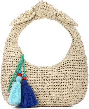 Bow Straw Clutch Purses for Women Knotted Summer Beach Bag Woven Evening Tote Bags Vacation Handbag