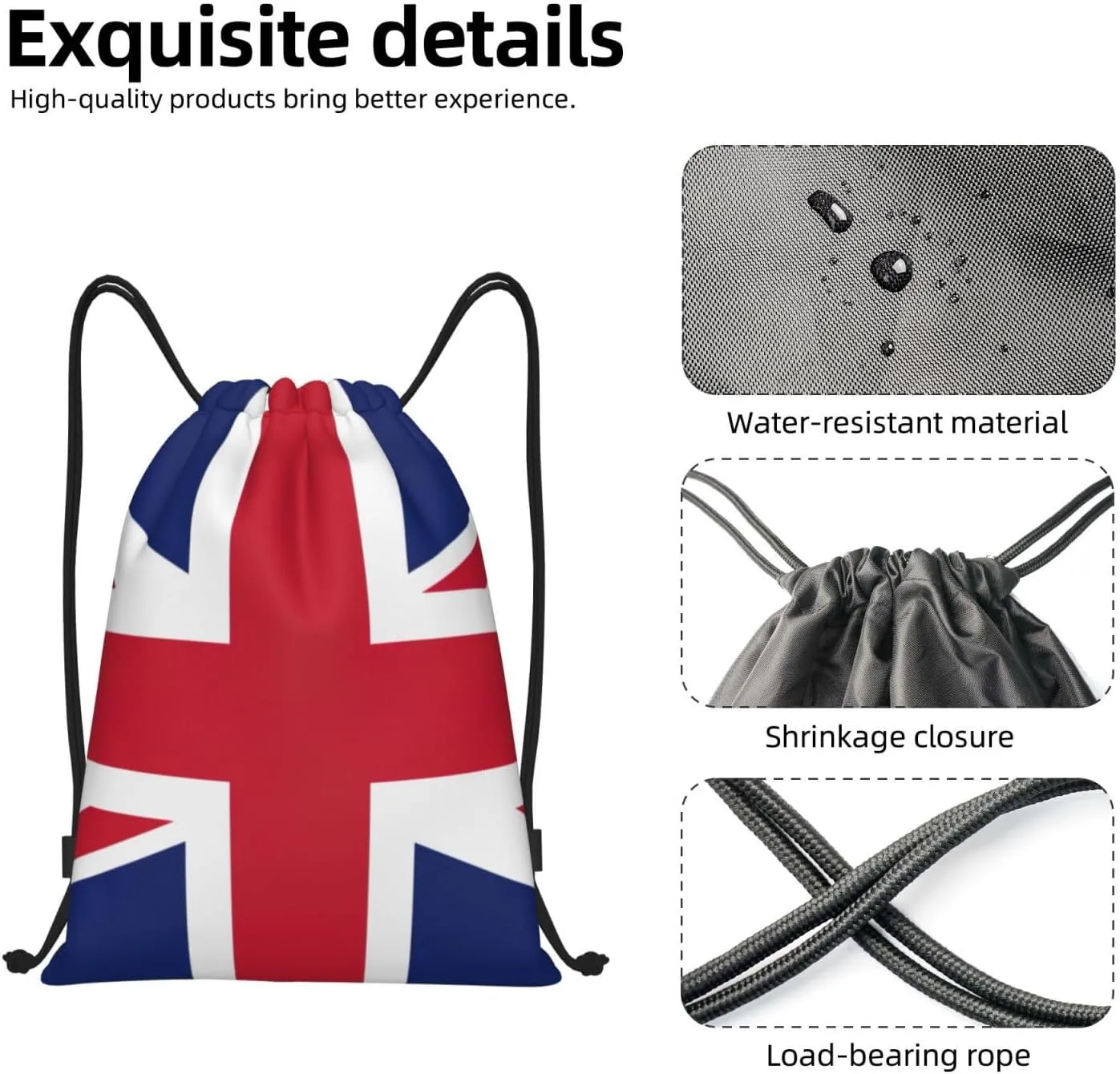 British flag Print Drawstring Bags,Gym Sport Sack Drawstring Bag Suitable for sport Swimming Travel.