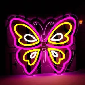Butterfly Neon Sign for Wall Decor,Led Lights for Party Decorations,Dimmable Butterfly Wall Decor, Neon Sign for Girls Bedroom Bar Wedding Birthday Mother's Day Gifts12.2 * 14.4inch