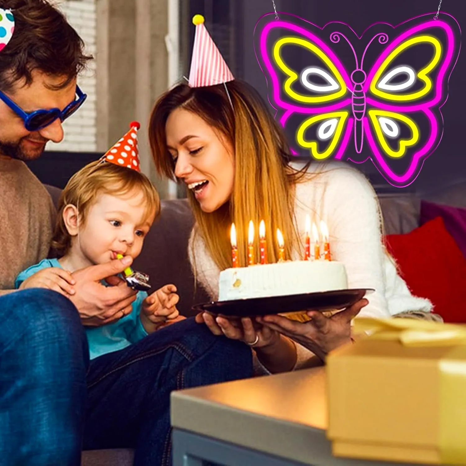 Butterfly Neon Sign for Wall Decor,Led Lights for Party Decorations,Dimmable Butterfly Wall Decor, Neon Sign for Girls Bedroom Bar Wedding Birthday Mother's Day Gifts12.2 * 14.4inch