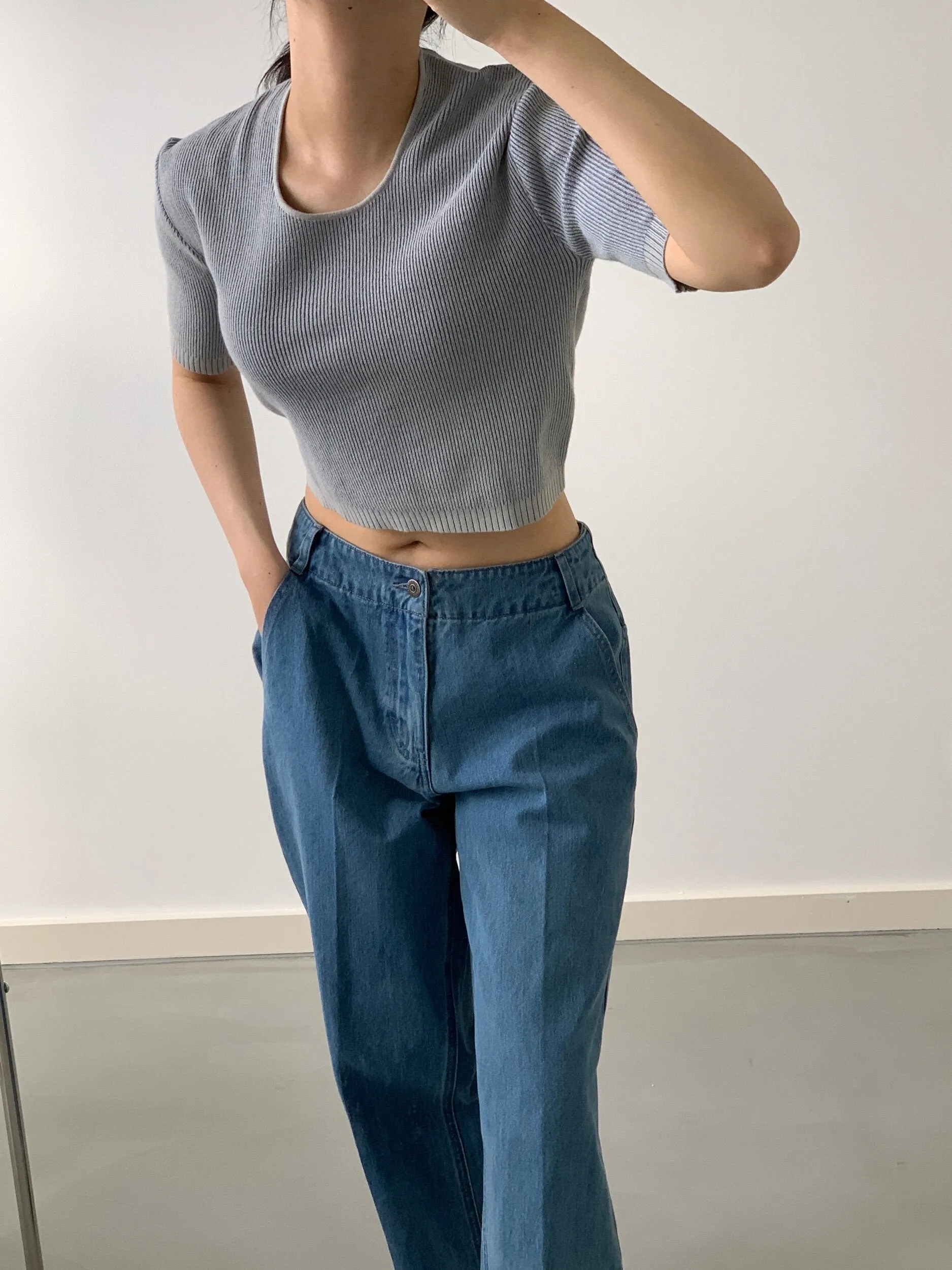 by DOE - Square-neck Mixed Knit Top
