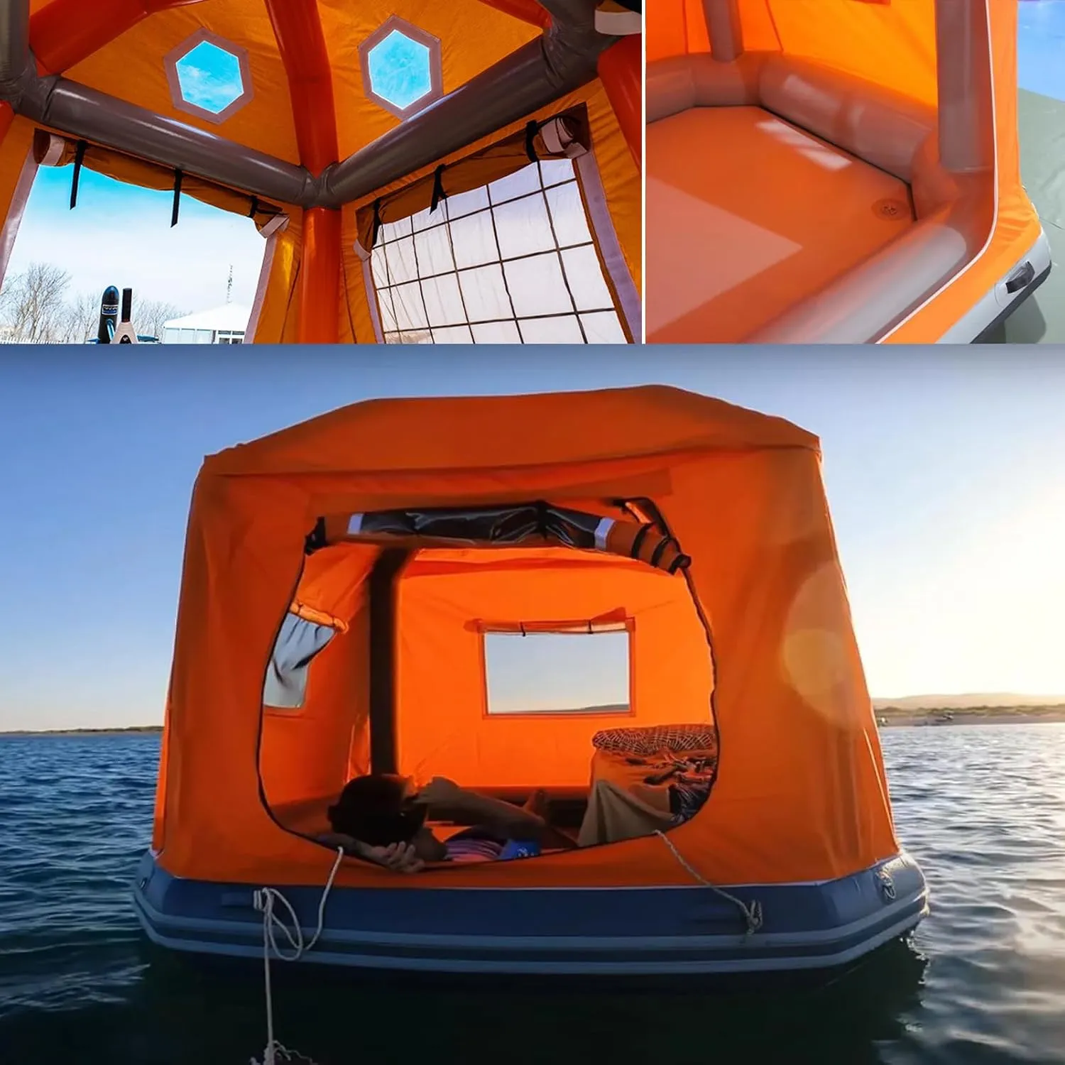 Camping Tent Outdoor Lake Inflatable Floating Tent for Calm Waters Quick Setup Fishing Raft Boat