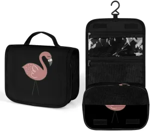 Campsite Flamingos Travel Toiletry Bag Full Print Wash Makeup Bag Portable Cosmetic Organizer with Hook Handbag