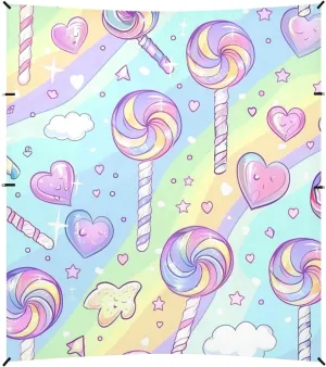 Cane Candy Cartoon Stripe Foldable Beach Cabana UPF50  Water-Resistant Outdoor Sun Shade with Sandbags, Sand Shovel, Poles for Backyard and Camping