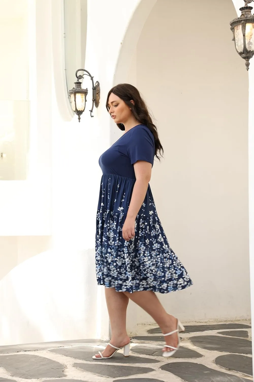 CARCOS Plus Size Dresses for Women Summer Short Sleeve V Neck Patchwork Dresseses XL-5XL